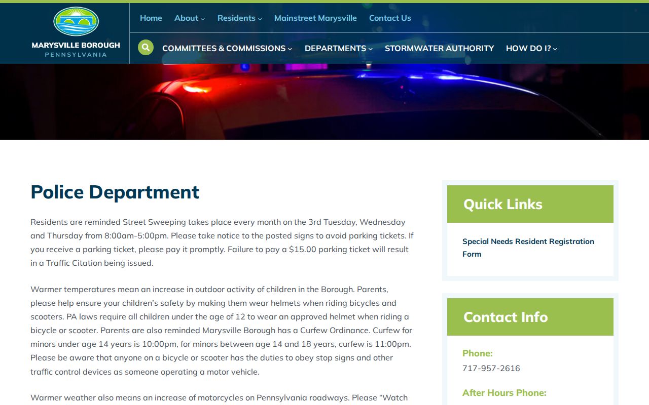 Marysville Perry County police records source page